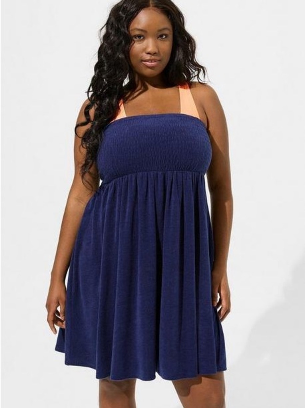 Torrid Terry Smocked Swim Cover Up Mini Dress Blue Plus Size 6 6X 30 New